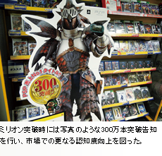 (写真3)ミリオン突破時には写真のような300万本突破告知を行い、市場での更なる認知度向上を図った。